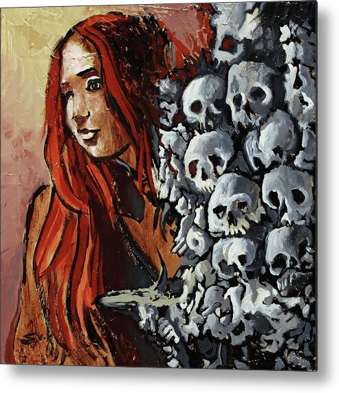 Girl Metal Print featuring the painting Redhead girl in the Forrest of Bones by Sv Bell