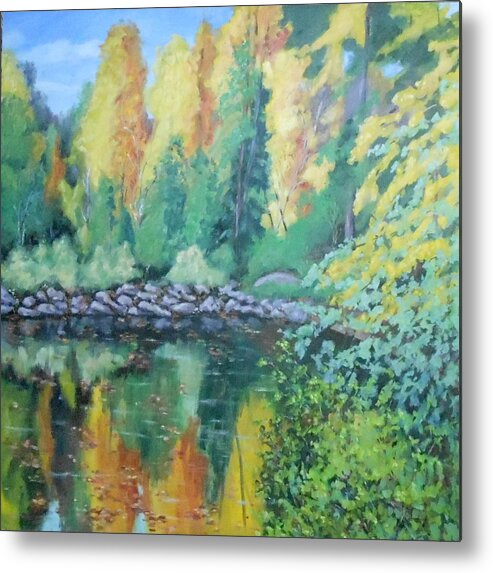 No13 Landscape 36x36 Inch 1/4 Inch Plywood Metal Print featuring the painting Reflets d'automne by Maurice Tessier