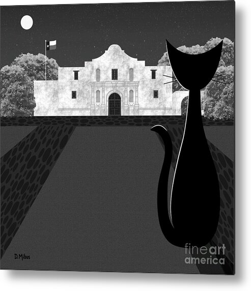 Mid Century Black Cat Metal Print featuring the digital art Remember the Alamo Cat by Donna Mibus
