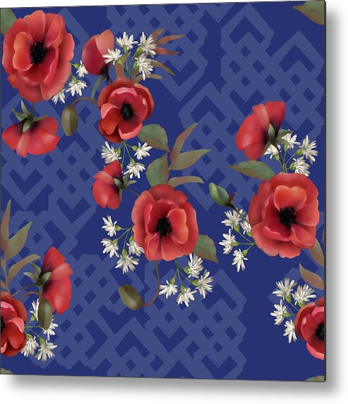 Poppies Metal Print featuring the digital art Remembrance Blue Floral by Sand And Chi