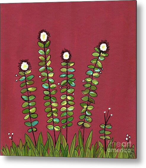 Retro Flowers Metal Print featuring the painting Retro Flower Garden by Donna Mibus
