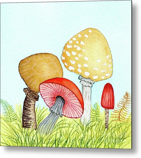 Retro Mushrooms Metal Print featuring the painting Retro Mushrooms 1 by Donna Mibus