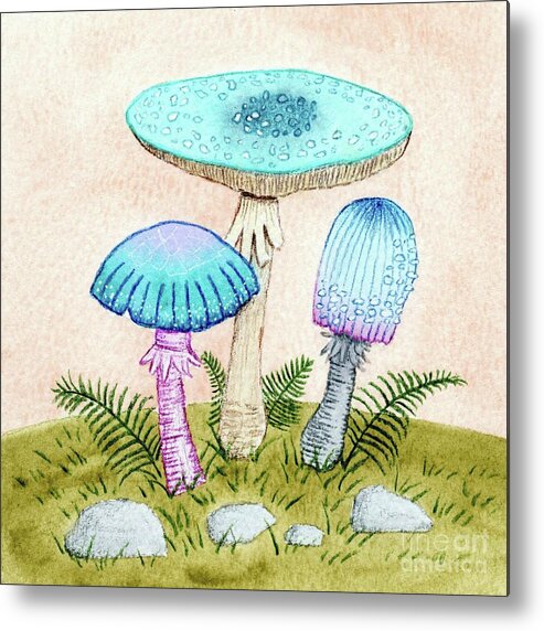 Retro Mushrooms Metal Print featuring the painting Retro Mushrooms 2 by Donna Mibus