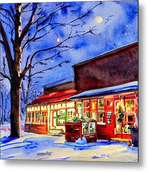 Stanhope Metal Print featuring the painting Roadside Stand Stanhope, New Jersey in the Snow by Christopher Lotito