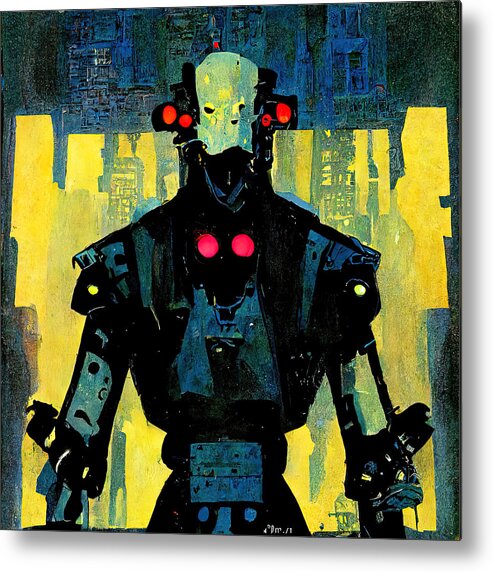 Robot Metal Print featuring the painting Robots among us, 06 by AM FineArtPrints