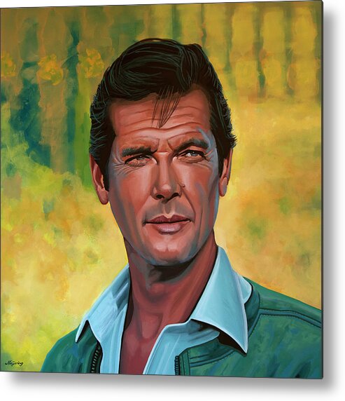 Roger Moore Metal Print featuring the painting Roger Moore Painting by Paul Meijering