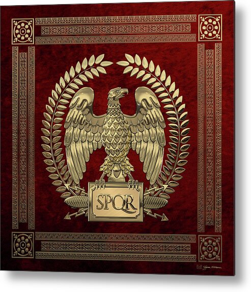 ‘treasures Of Rome’ Collection By Serge Averbukh Metal Print featuring the digital art Roman Empire - Gold Imperial Eagle over Red Velvet by Serge Averbukh