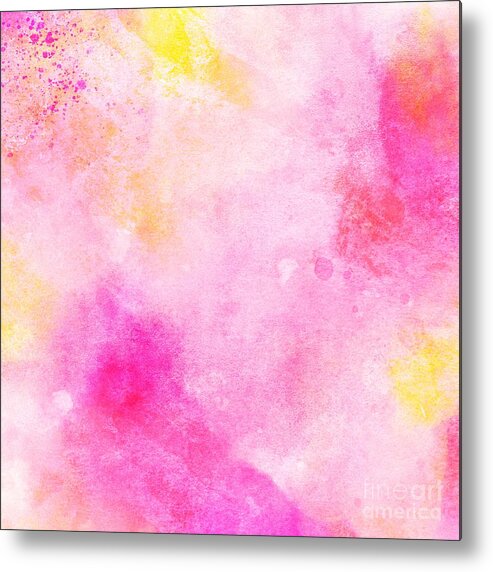 Watercolor Metal Print featuring the digital art Rooti - Artistic Colorful Abstract Yellow Pink Watercolor Painting Digital Art by Sambel Pedes