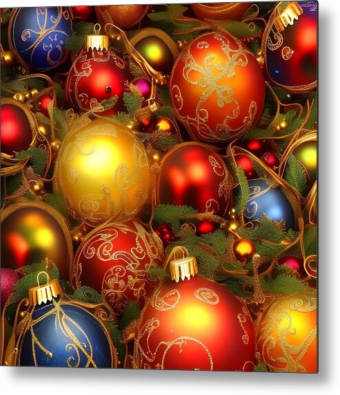 Digital Christmas Round Ornaments Metal Print featuring the digital art Round Ornaments by Beverly Read