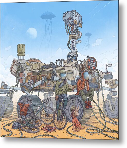 Science Fiction Metal Print featuring the digital art Rover Ruins Ride - w/ Helmets by EvanArt - Evan Miller