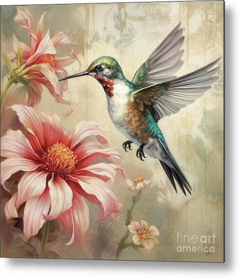 Hummingbird Metal Print featuring the painting Ruby And The Daisy by Tina LeCour