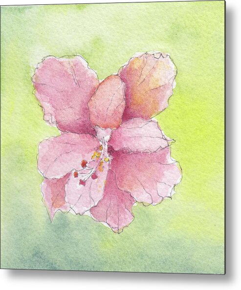 Hibiscus Metal Print featuring the painting Ruffled Hibiscus #2 by Anne Katzeff