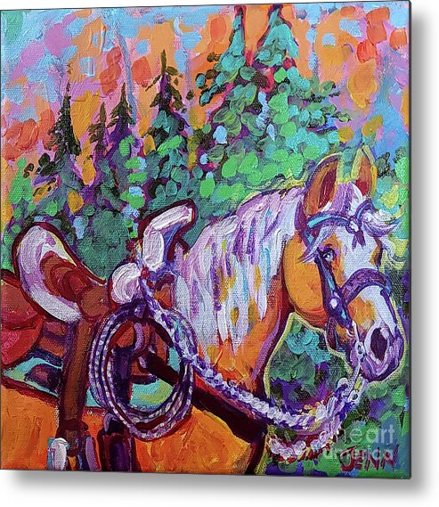 Horse Metal Print featuring the painting Saddled up by Jenn Cunningham