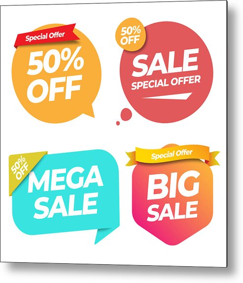 Marketing Metal Print featuring the drawing Sale of Special Offers and Discount Gradient Label Banner Template Vector Design on White Background. by Designer29