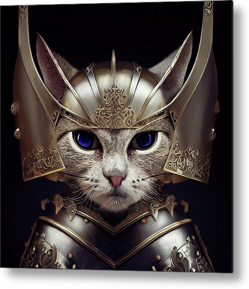 Warriors Metal Print featuring the digital art Sapphire the Silver Kitten Warrior by Peggy Collins