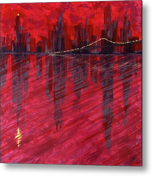 Abstract Metal Print featuring the painting Scarlet by Tes Scholtz