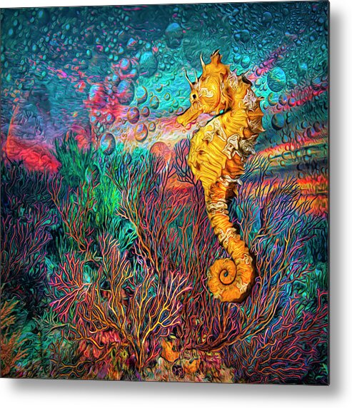 Animals Metal Print featuring the photograph Seahorse at the Reef Painting by Debra and Dave Vanderlaan