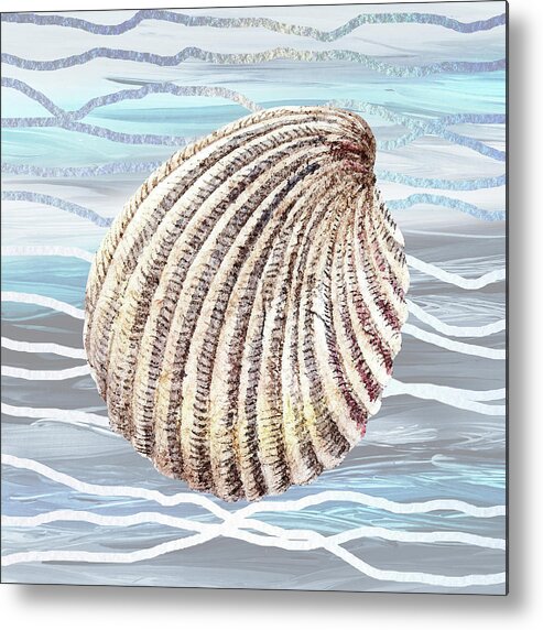 Shell Metal Print featuring the painting Seashell On Teal Blue Beach House Nautical Painting Decor II by Irina Sztukowski