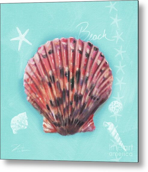 Seashell Metal Print featuring the mixed media Seashells on Teal Blue-Beach by Shari Warren