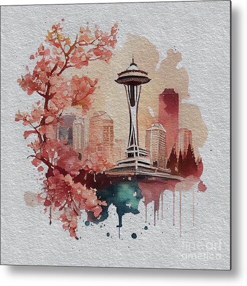 Seattle Metal Print featuring the digital art Seattle in Spring by Joshua Barrios