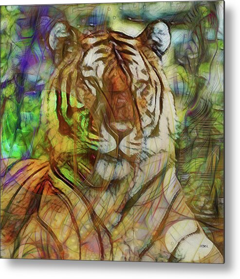 Tiger Metal Print featuring the digital art Shere Khan - Square Version by Studio B Prints