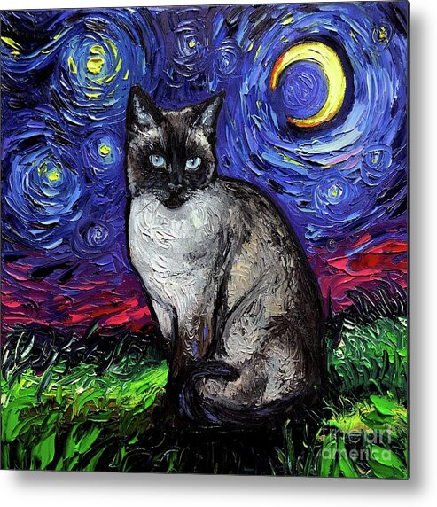 Siamese Cat Metal Print featuring the painting Siamese Night by Aja Trier
