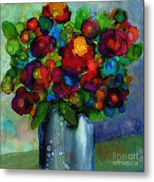 Alcohol Ink Metal Print featuring the painting Silver Linings by Beth Kluth