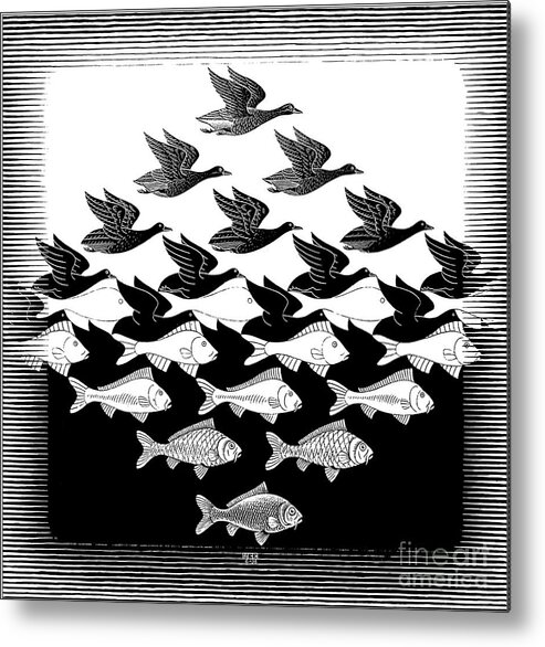 Birds Metal Print featuring the drawing Sky and Water by MC Escher