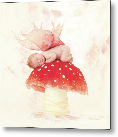 Toadstool Metal Print featuring the photograph Sleepy Toadstool Fairy by Anne Geddes