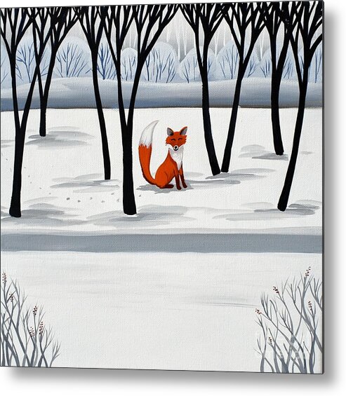 Fox Metal Print featuring the painting Smiling Fox  woodland animal cute by Debbie Criswell