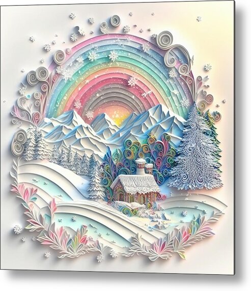 Paper Craft Metal Print featuring the mixed media Snow And Rainbow I by Jay Schankman