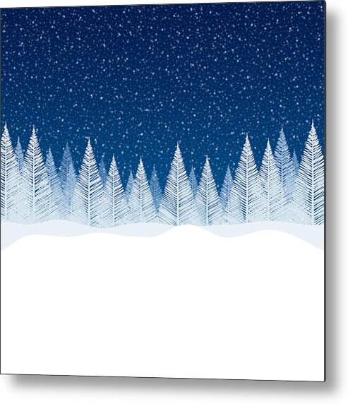 Empty Metal Print featuring the drawing Snowfall - Tranquil Christmas scene with blank space for your message. by Dimitris66