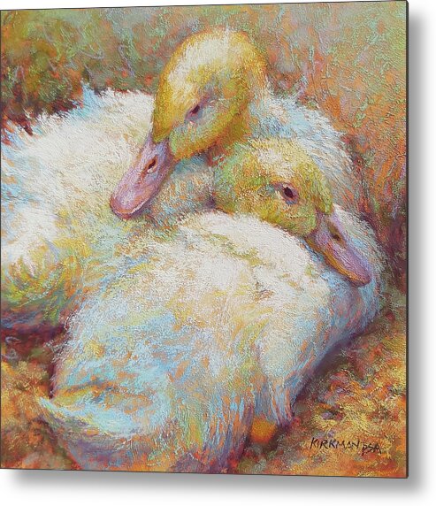 Duck Metal Print featuring the pastel Snuggle Ducks by Rita Kirkman