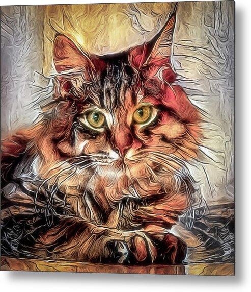 Cat Metal Print featuring the digital art Soulful Eyes by Teresa Wilson