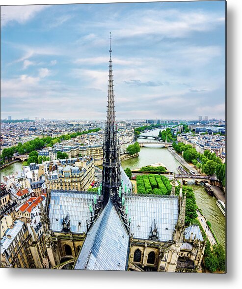 Notre Dame Metal Print featuring the photograph Spire of Notre Dame Cathedral in Paris by Alexios Ntounas