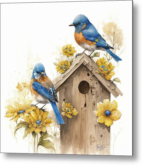 Bluebirds Metal Print featuring the painting Spring Bluebirds by Tina LeCour