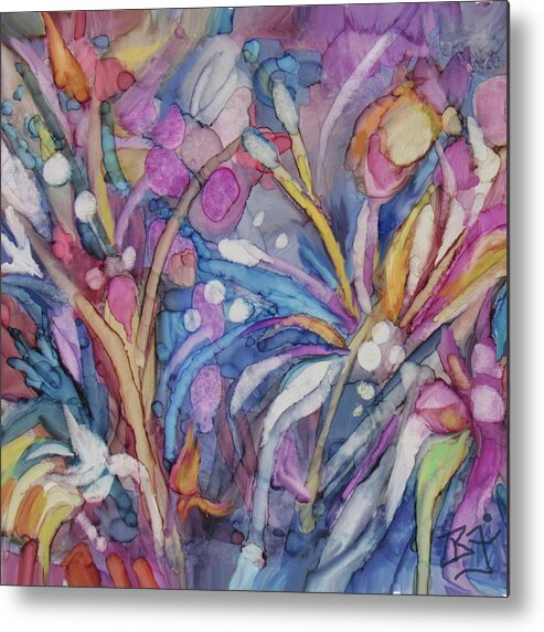 Alcohol Ink Metal Print featuring the painting Spring Garden by Jean Batzell Fitzgerald