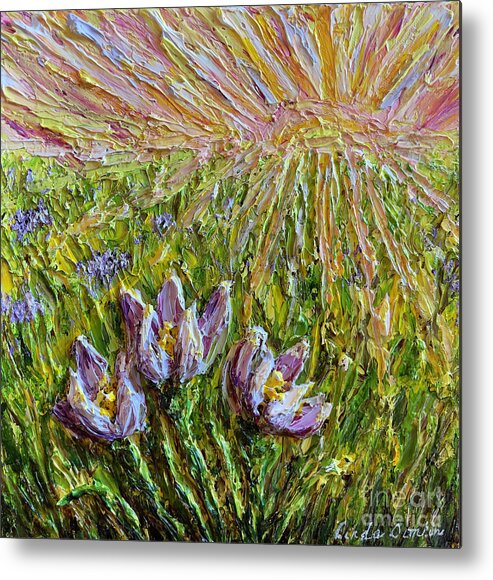 Crocus Metal Print featuring the painting Spring has Sprung by Linda Donlin