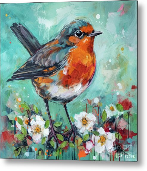 American Robin Metal Print featuring the painting Spring Robin by Tina LeCour