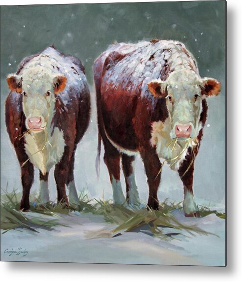 Ranch Animals Metal Print featuring the painting Spring Snow by Carolyne Hawley