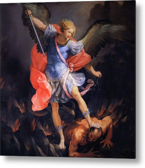 St Michael Metal Print featuring the mixed media St Michael the Archangel Angel by Guido Reni