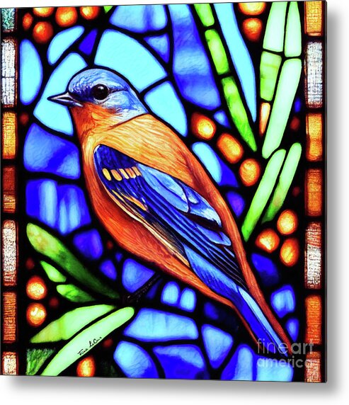 Bluebird Metal Print featuring the glass art Stained Glass Bluebird 2 by Tina LeCour