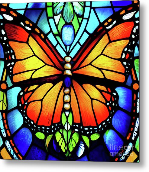 Stained Glass Monarch Metal Print featuring the glass art Stained Glass Monarch by Tina LeCour
