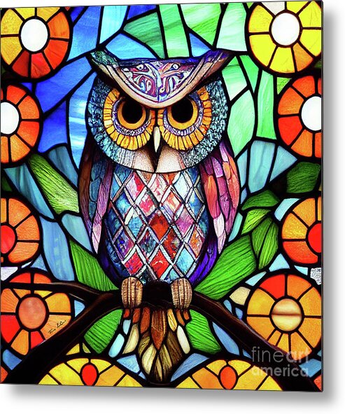 Stained Glass Owl Metal Print featuring the digital art Stained Glass Owl by Tina LeCour