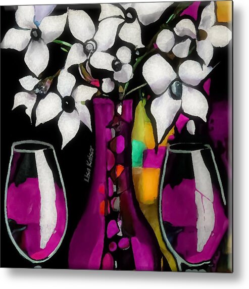 Stained Metal Print featuring the painting Stained Glass Vase With Wine by Lisa Kaiser