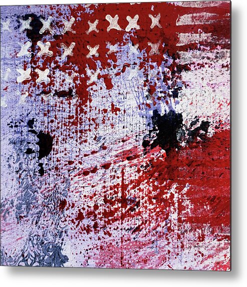 Red Metal Print featuring the painting STAR SPANGLED III Red White Blue Abstract Painting by Lynnie Lang