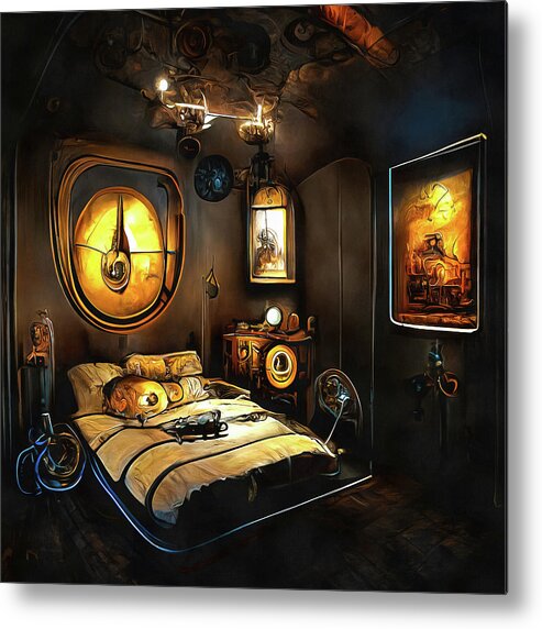 Steampunk Metal Print featuring the digital art Steampunk Bedroom 01 by Matthias Hauser