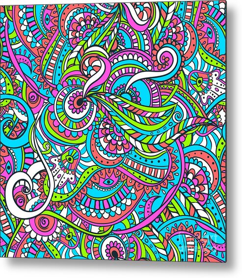 Colorful Metal Print featuring the digital art Stinavka - Bright Colorful Zentangle Pattern by Sambel Pedes