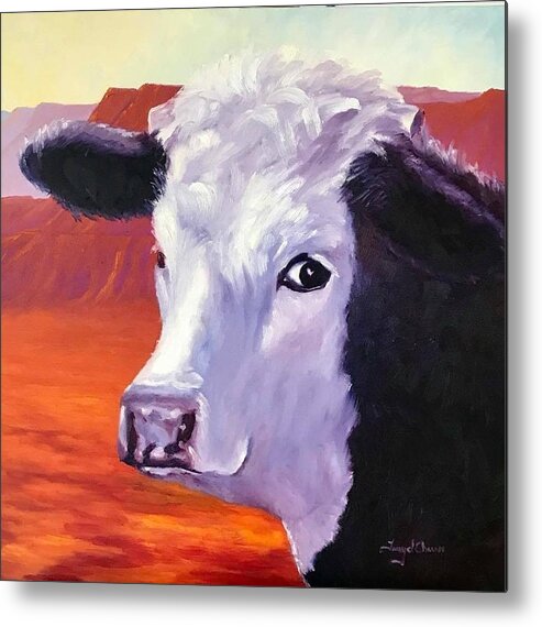 Cow Metal Print featuring the painting Stink Eye in Black by Terry Chacon