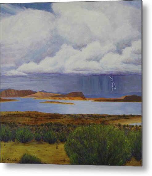 Kim Mcclinton Metal Print featuring the painting Storm at Lake Powell- center panel of three by Kim McClinton